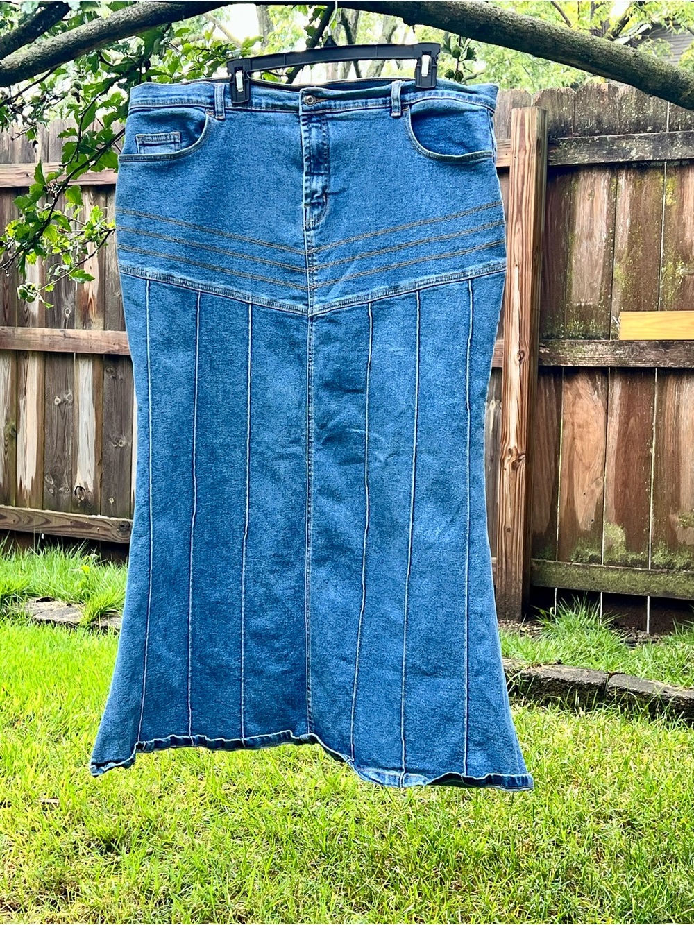 Rare True Vintage 90’s y2k Denim Fishtail Mermaid Jean Skirt Plus Size 2X 22-24W